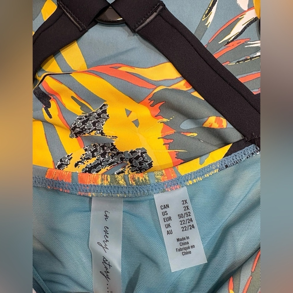 NEW, Penningtons, Tropical Crossback Tankini Top, 2X, Green, Yellow 🌴 - Picture 3 of 10